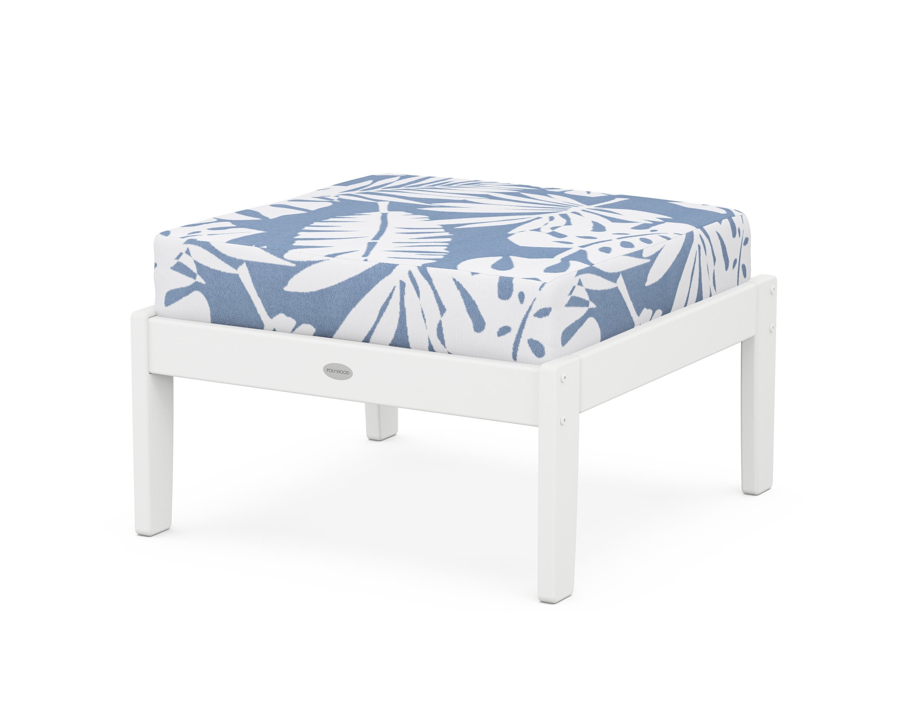 POLYWOOD® Braxton Deep Seating Ottoman in White / Leaf Sky Blue