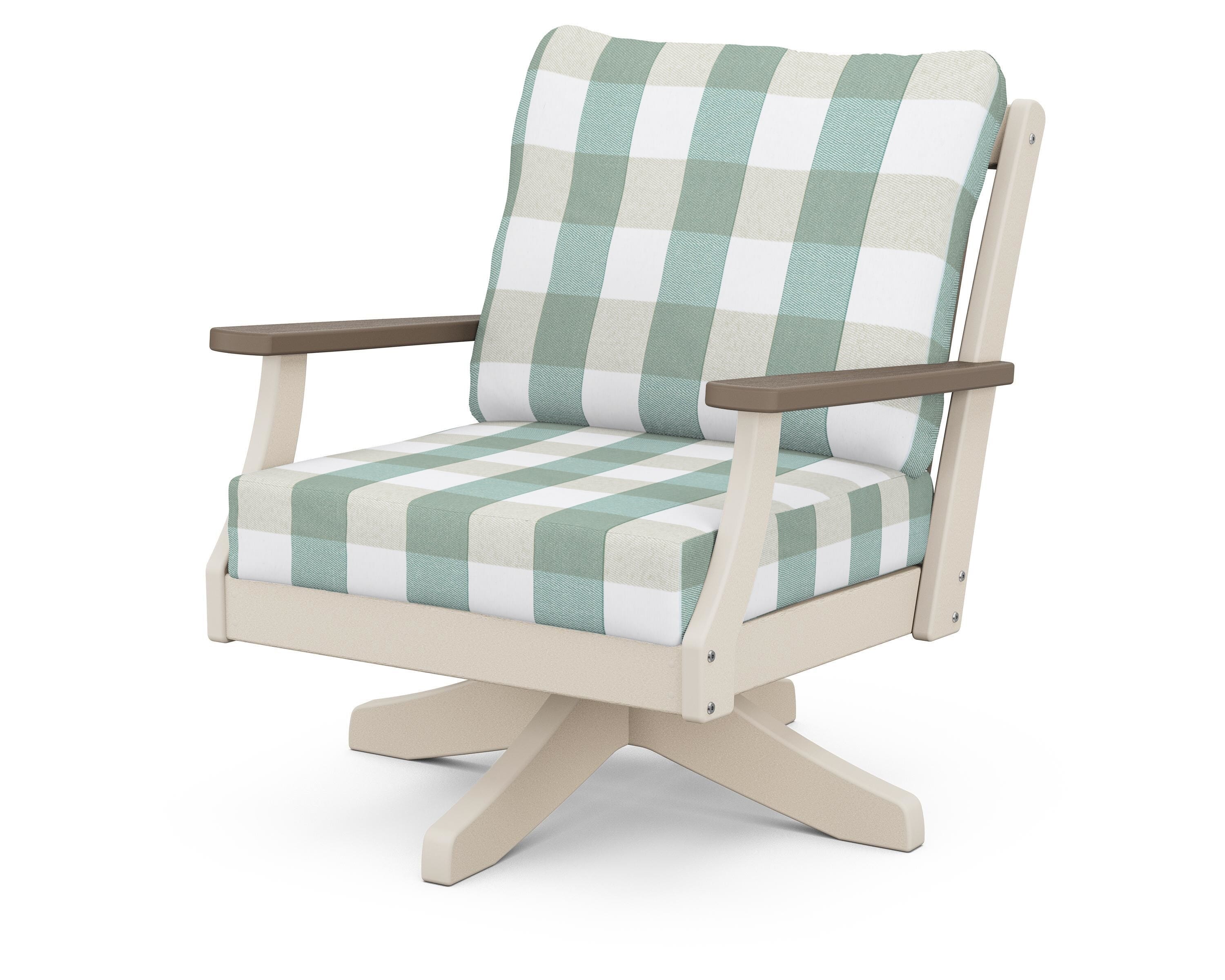 POLYWOOD® Braxton Deep Seating Swivel Chair in Sand / Kona / Buffalo Plaid Glacier Spa