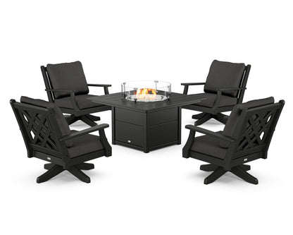 Country Living Wovendale 5-Piece Deep Seating Swivel Conversation Set with Fire Pit Table in Black / Spectrum Carbon