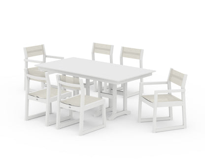 POLYWOOD® EDGE Sling 7-Piece Farmhouse Dining Set in White / Parchment Sling
