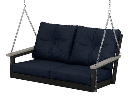 POLYWOOD® Vineyard Deep Seating Swing in Black / Driftwood / Marine Indigo