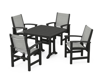 POLYWOOD® Coastal 5-Piece Dining Set with Trestle Legs in Black / Metallic Sling
