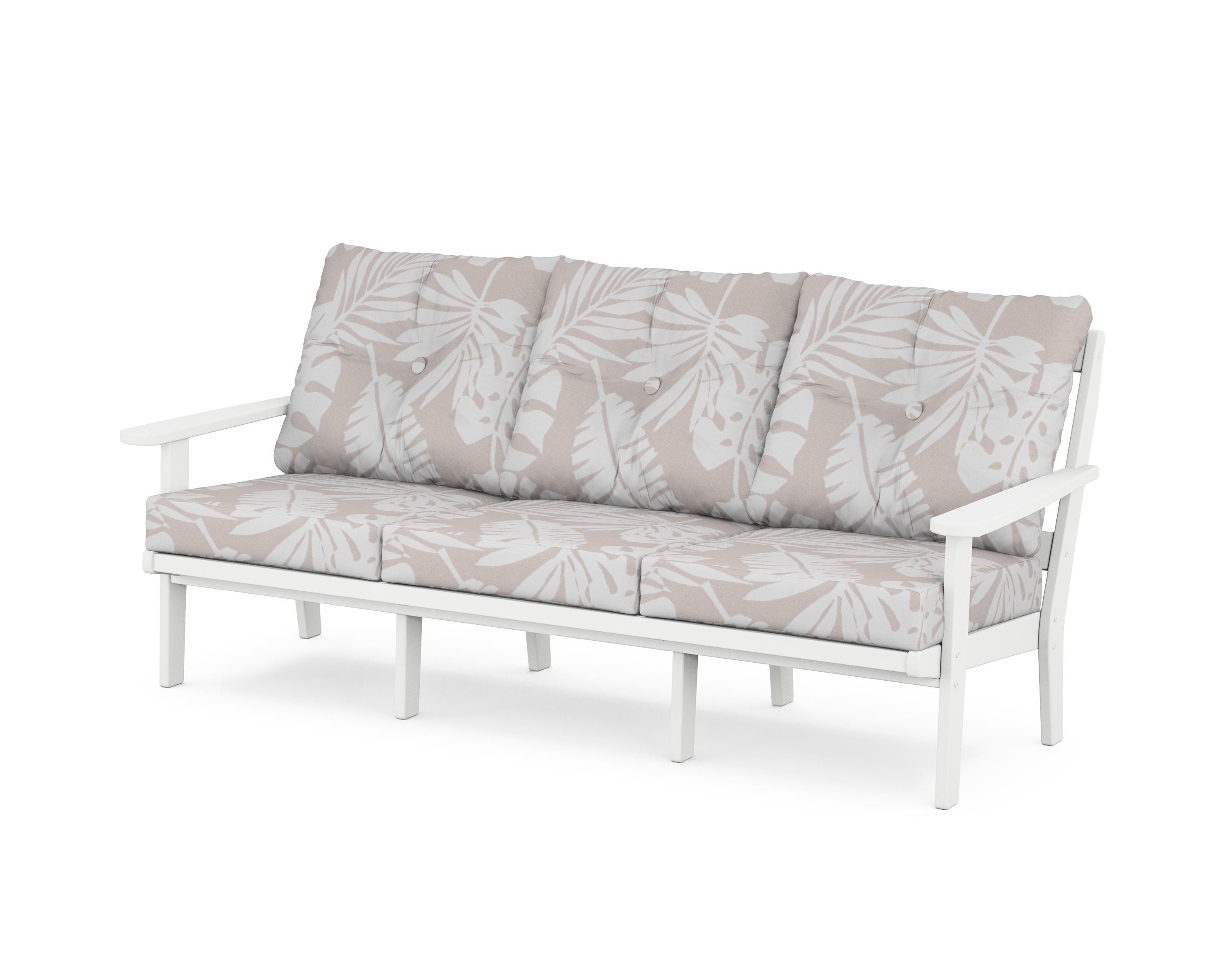 POLYWOOD® Mission Deep Seating Sofa in White / Leaf Dune Burlap