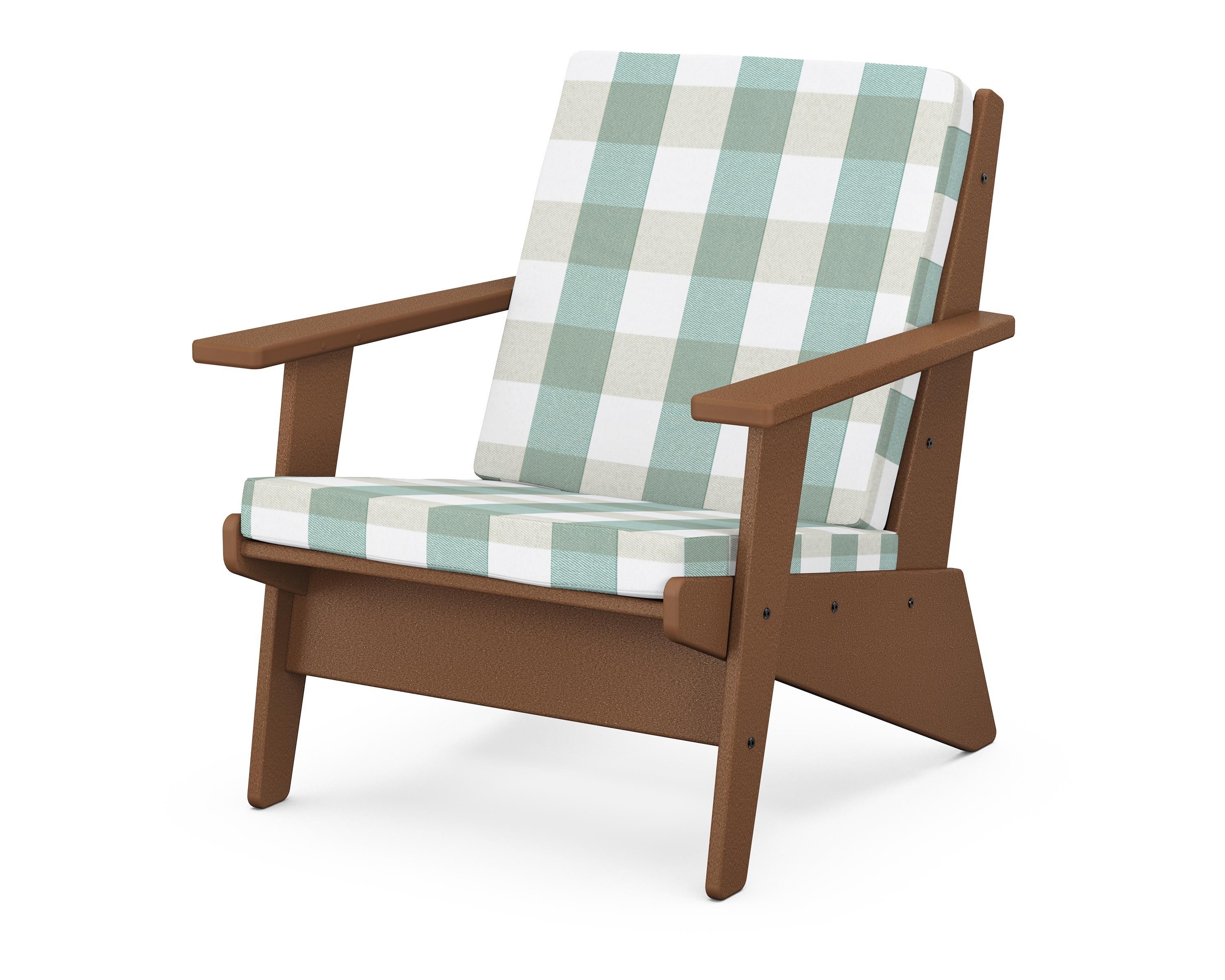 POLYWOOD® Riviera Modern Lounge Chair in Teak / Buffalo Plaid Glacier Spa
