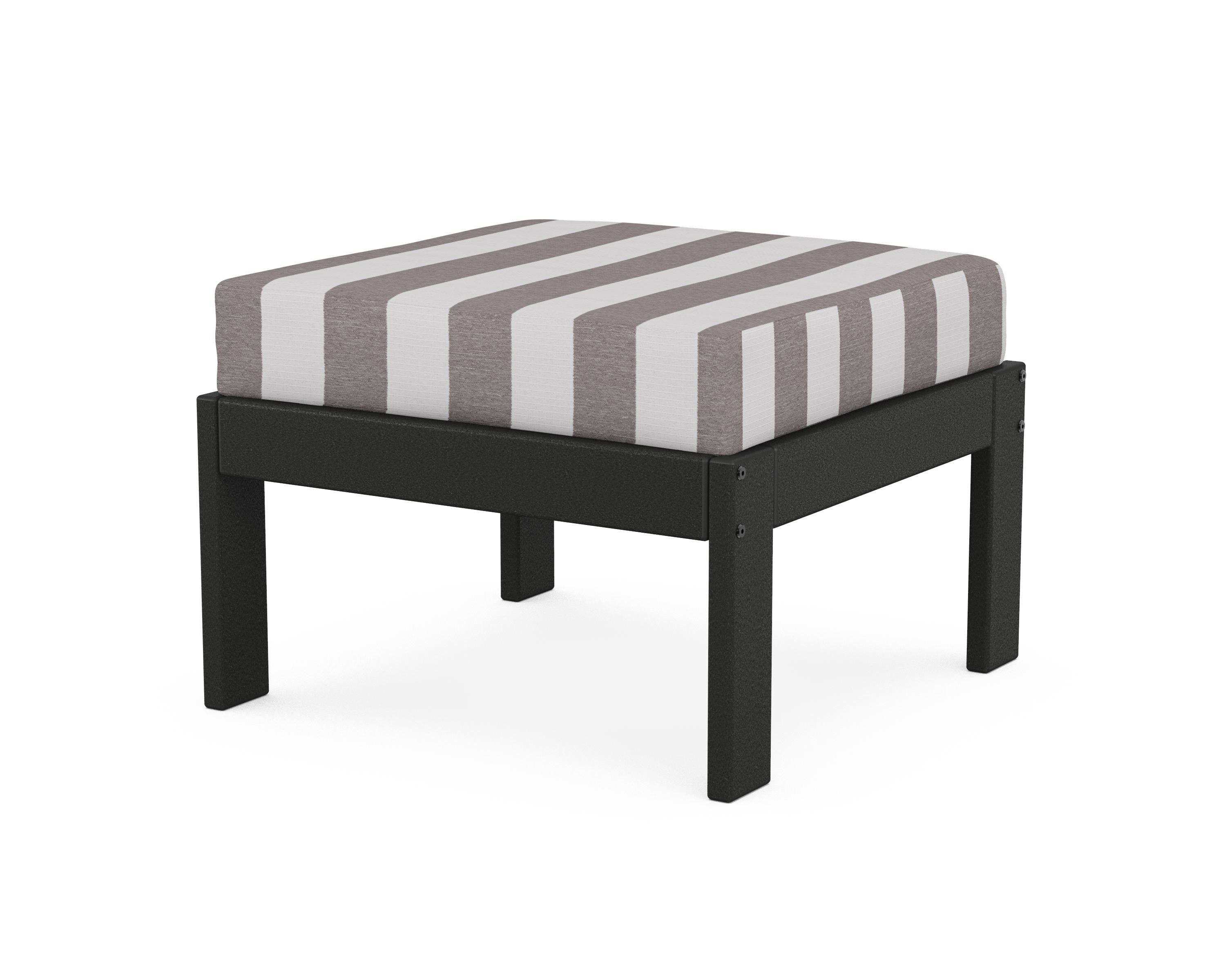 POLYWOOD® Vineyard Modular Ottoman in Black / Cabana Stripe Grey Mist