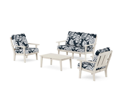 POLYWOOD® Mission 4-Piece Deep Seating Set with Loveseat in Sand / Leaf Marine Indigo