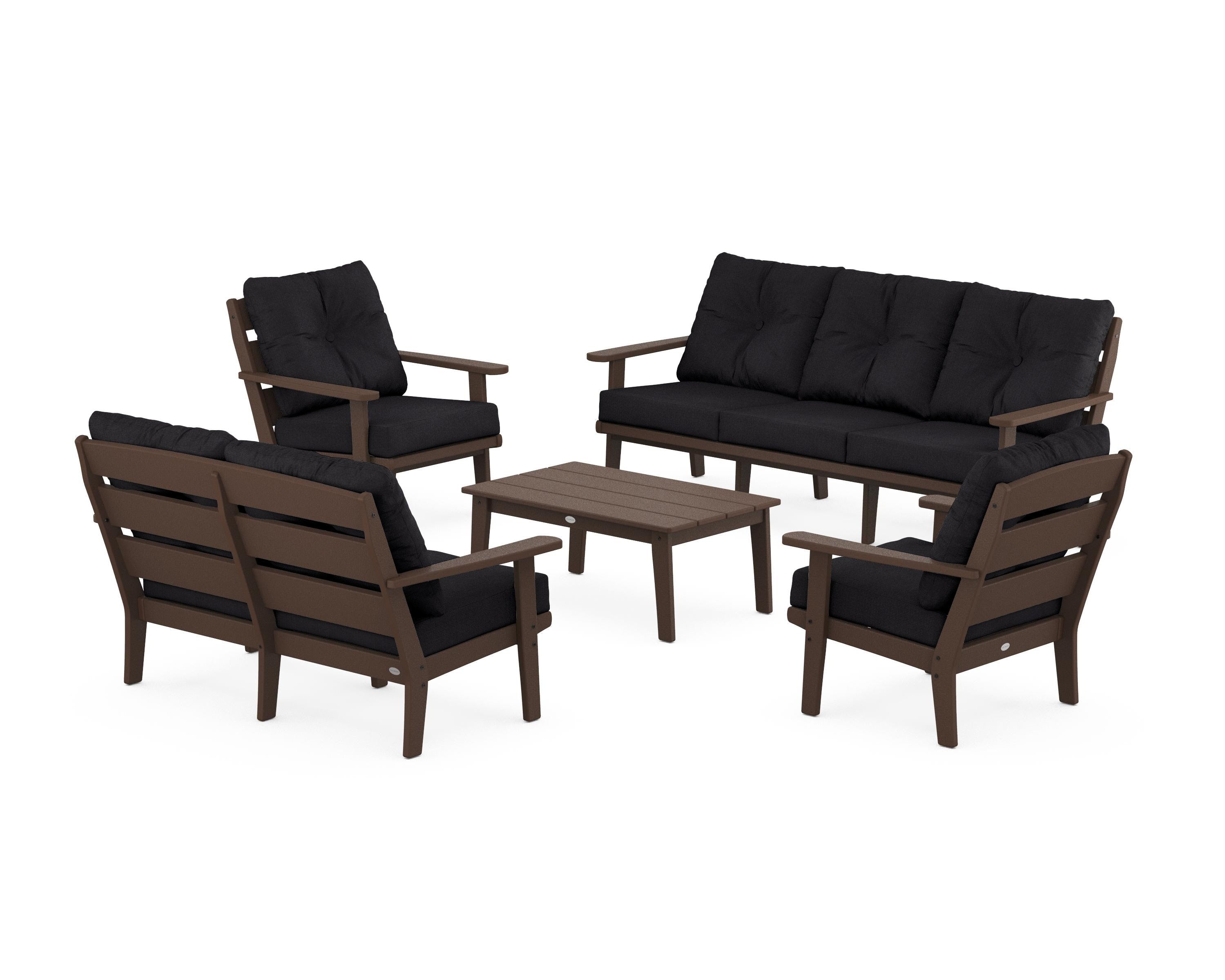 POLYWOOD® Lakeside 5-Piece Lounge Sofa Set in Mahogany / Midnight Linen