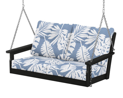 POLYWOOD® Vineyard Deep Seating Swing in Black / Leaf Sky Blue