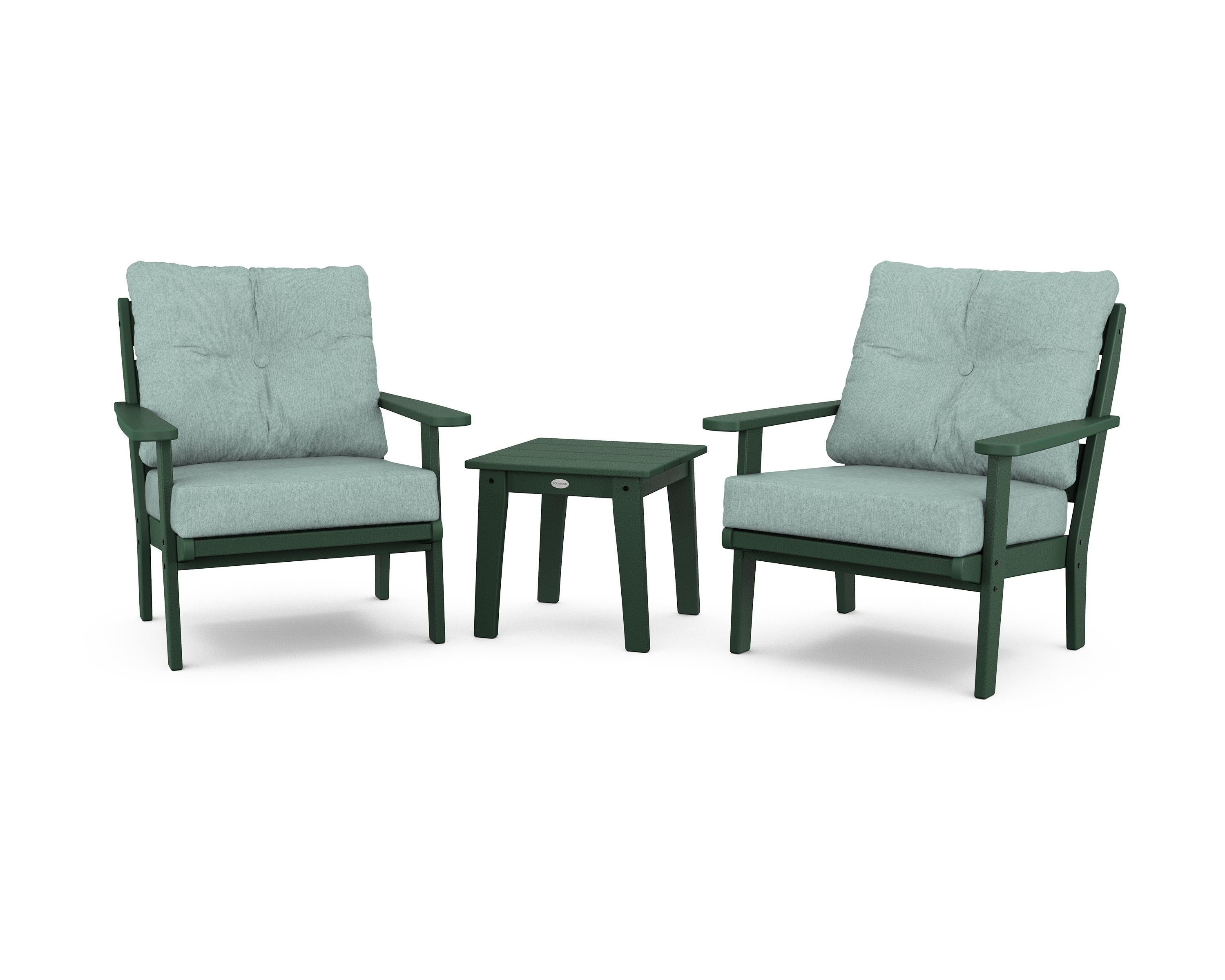 POLYWOOD® Lakeside 3-Piece Deep Seating Chair Set in Green / Glacier Spa