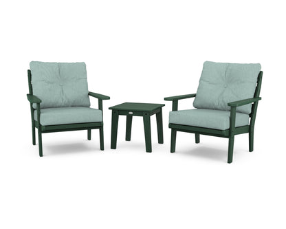 POLYWOOD® Lakeside 3-Piece Deep Seating Chair Set in Green / Glacier Spa