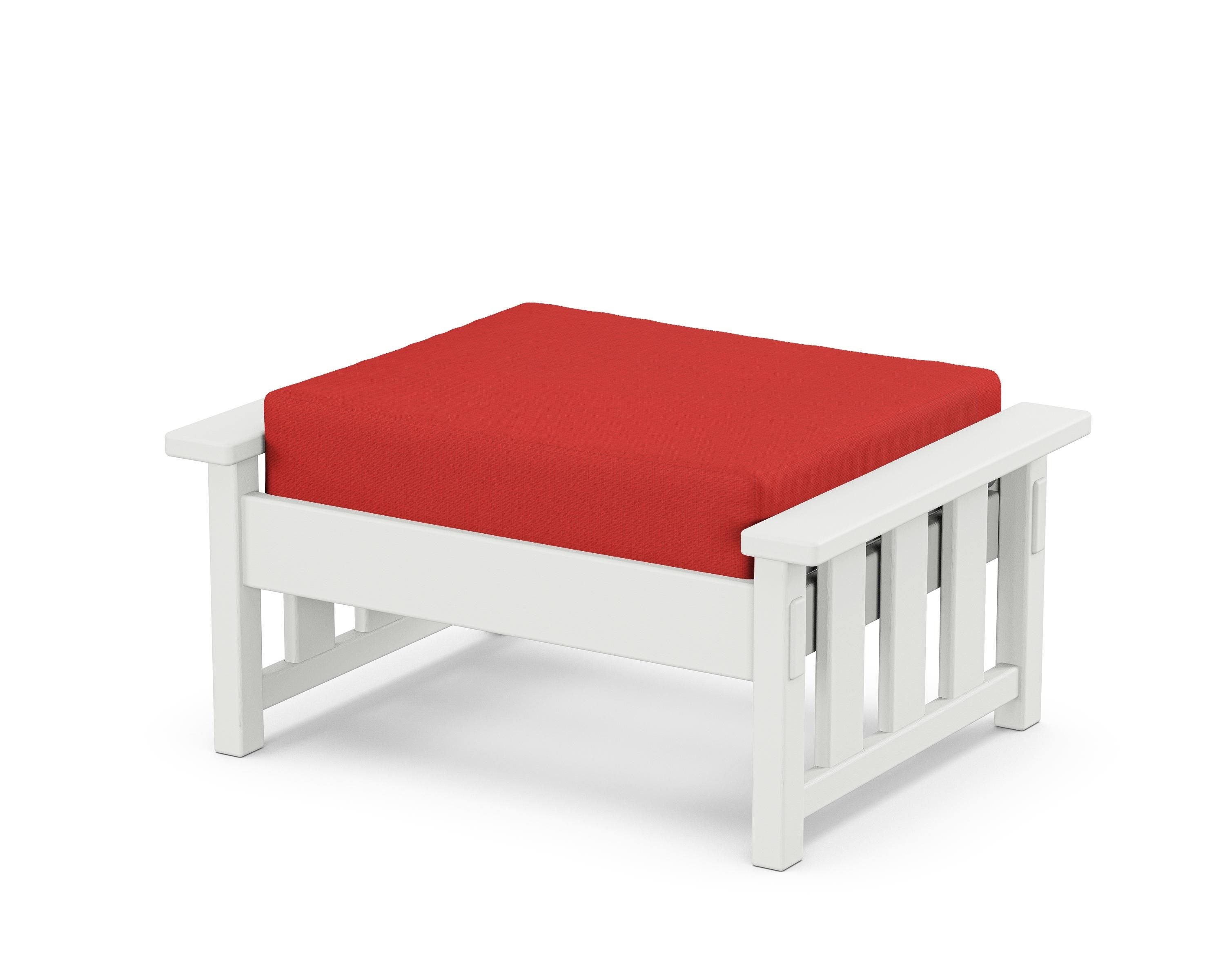 Martha Stewart by POLYWOOD® Acadia Deep Seating Ottoman in White / Crimson Linen
