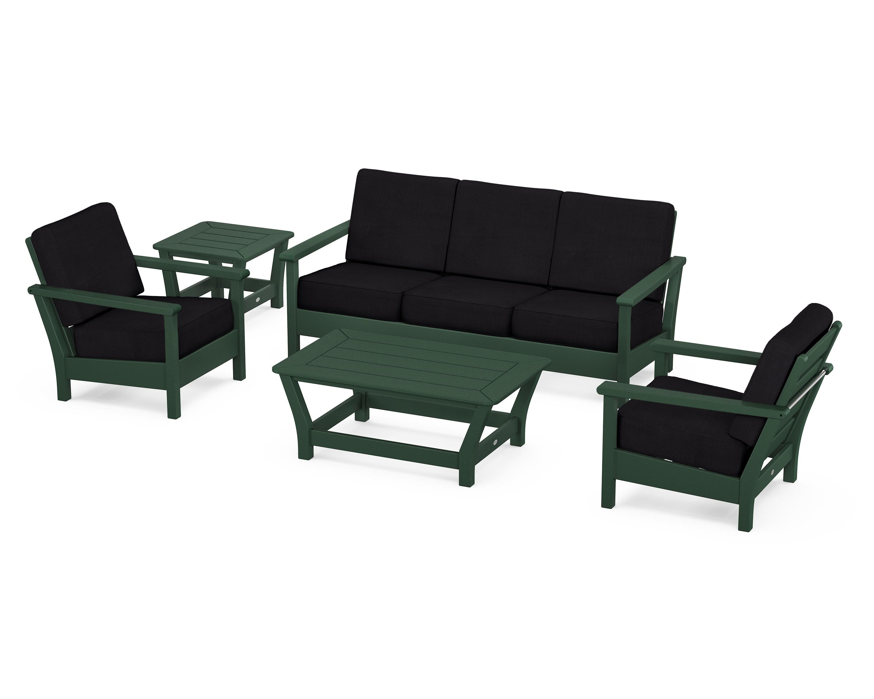 POLYWOOD® Harbour 5-Piece Deep Seating Set in Green / Midnight Linen