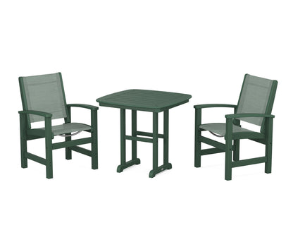 POLYWOOD® Coastal 3-Piece Dining Set in Green / Dupioni Sea Mist Sling