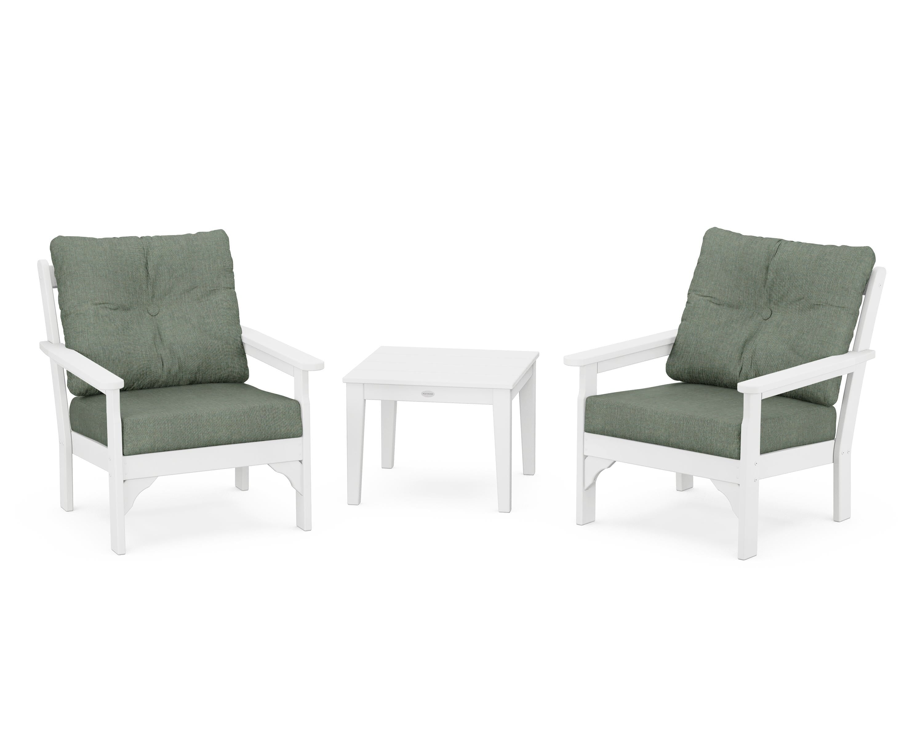POLYWOOD® Vineyard 3-Piece Deep Seating Set in White / Cast Sage