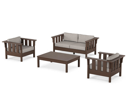 Martha Stewart by POLYWOOD® Acadia 4-Piece Deep Seating Set with Loveseat in Mahogany / Weathered Tweed