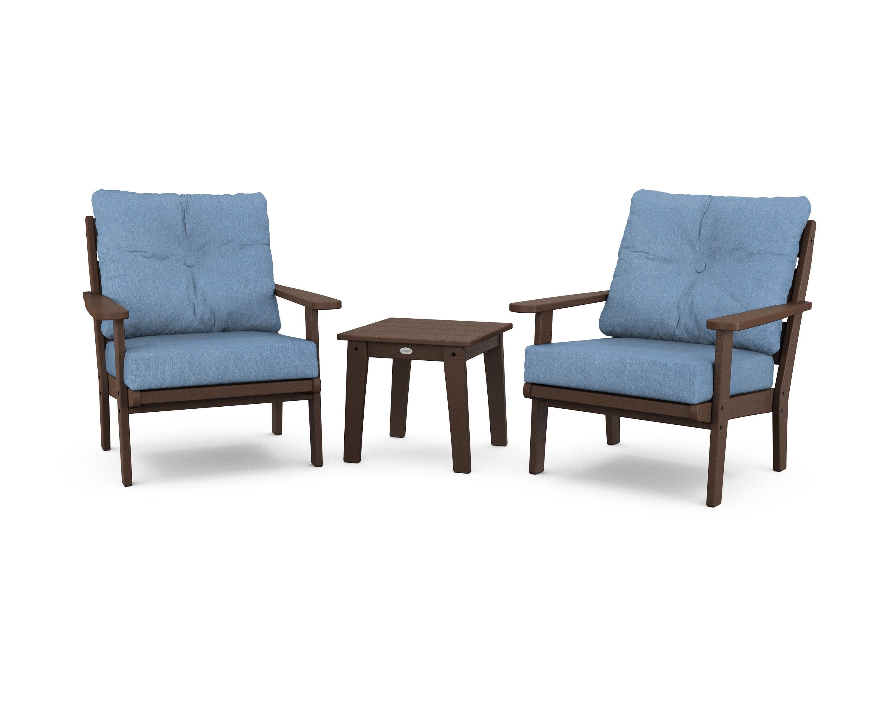 POLYWOOD® Lakeside 3-Piece Deep Seating Chair Set in Mahogany / Sky Blue
