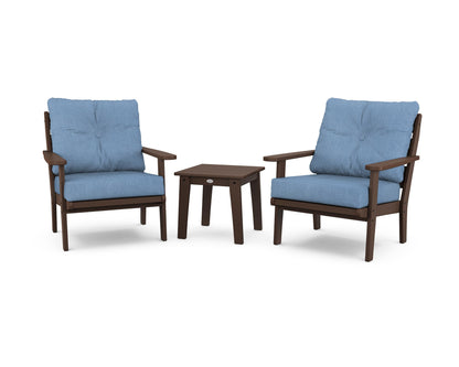 POLYWOOD® Lakeside 3-Piece Deep Seating Chair Set in Mahogany / Sky Blue