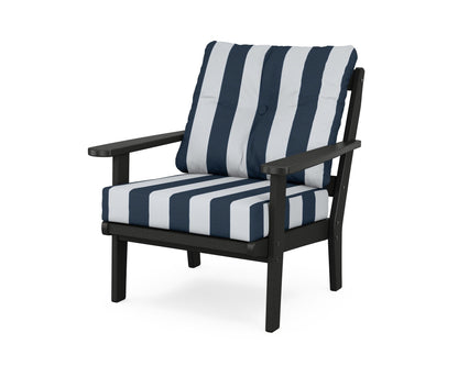 POLYWOOD® Mission Deep Seating Chair in Black / Cabana Stripe Marine Indigo