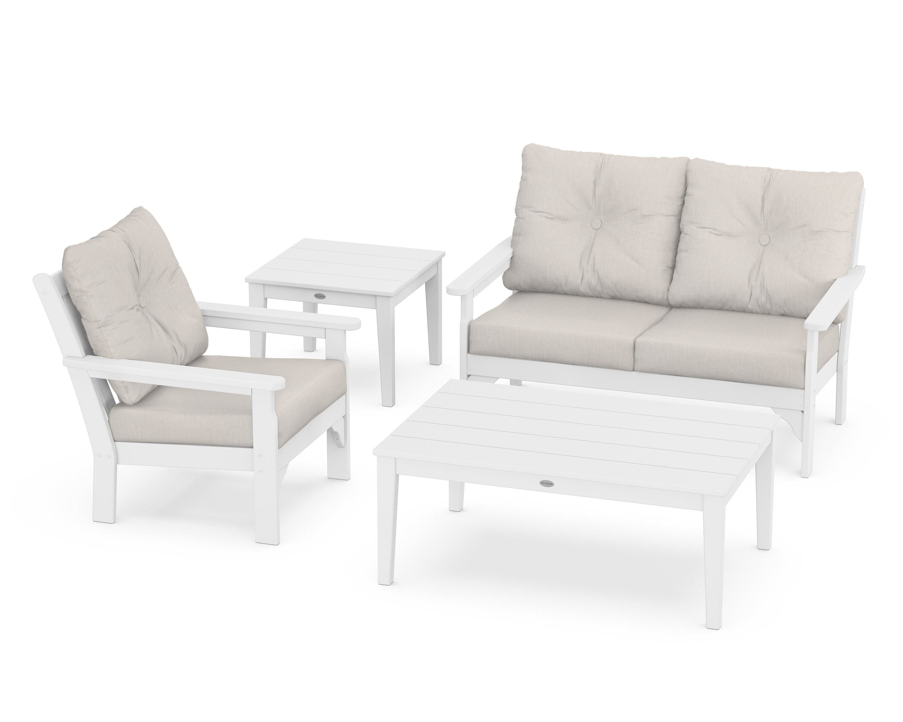 POLYWOOD® Vineyard 4-Piece Deep Seating Set in White / Cast Ash