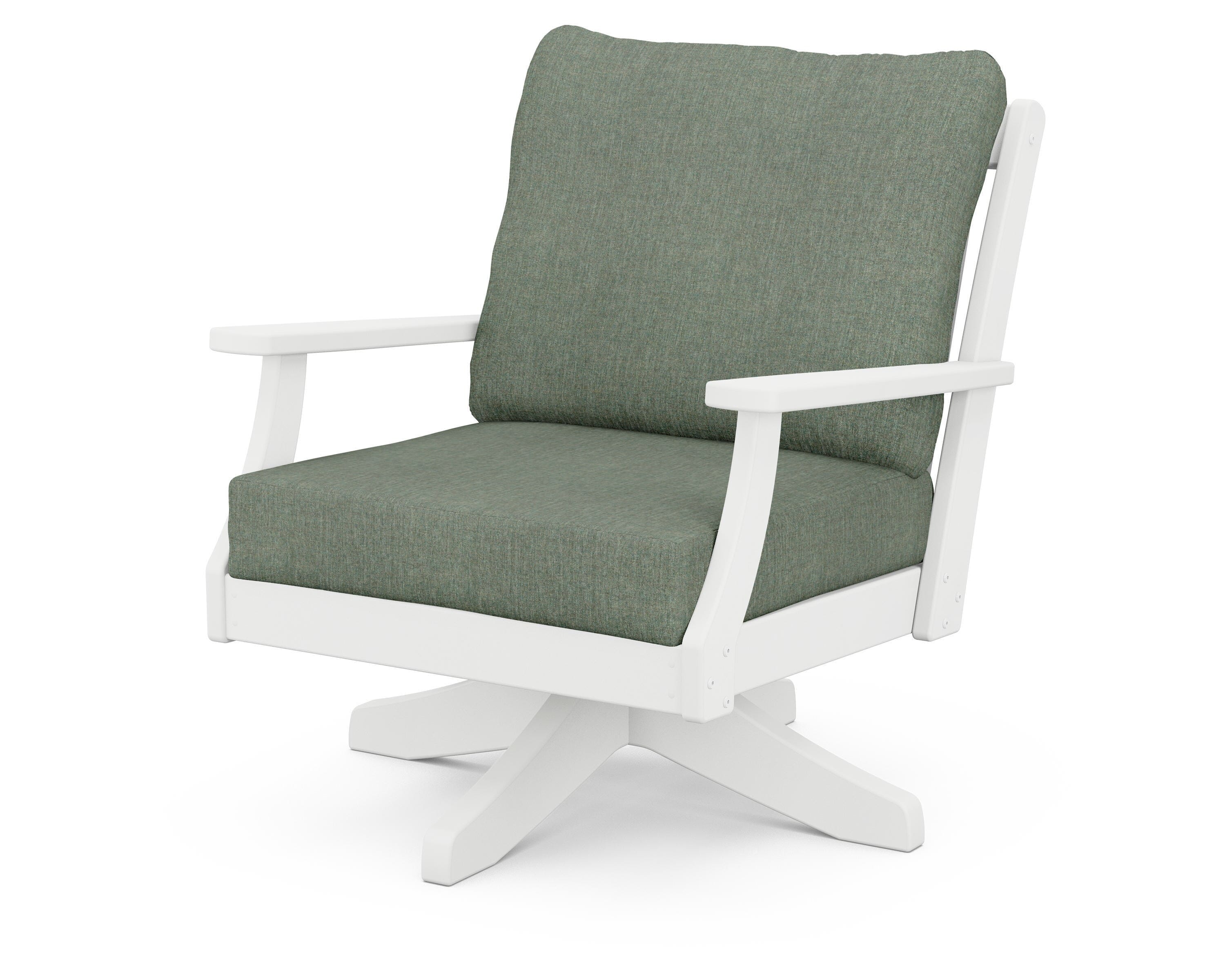POLYWOOD® Braxton Deep Seating Swivel Chair in White / Cast Sage