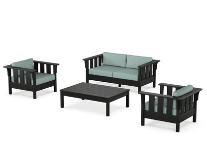Martha Stewart by POLYWOOD® Acadia 4-Piece Deep Seating Set with Loveseat in Black / Glacier Spa