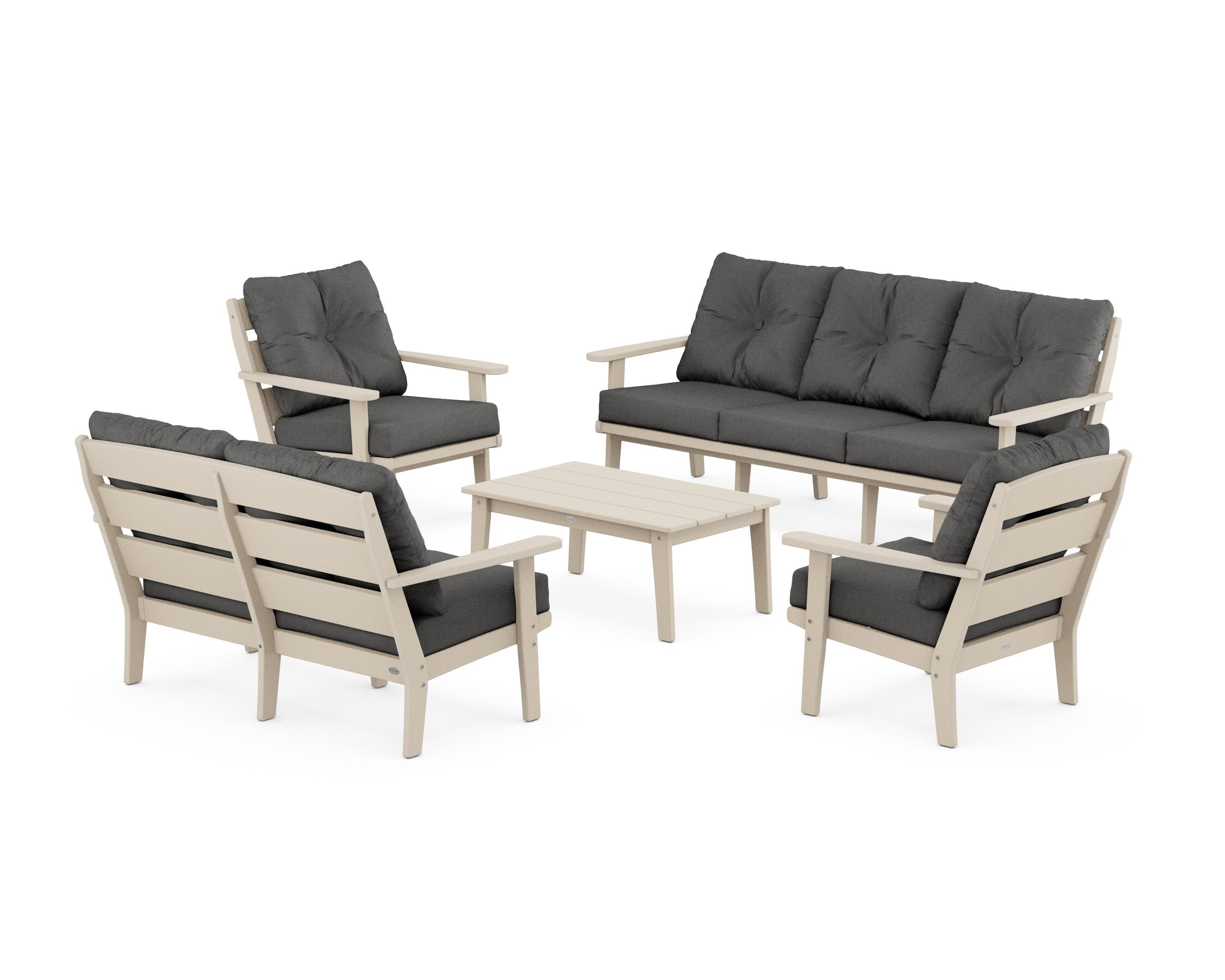 POLYWOOD® Lakeside 5-Piece Lounge Sofa Set in Sand / Spectrum Carbon