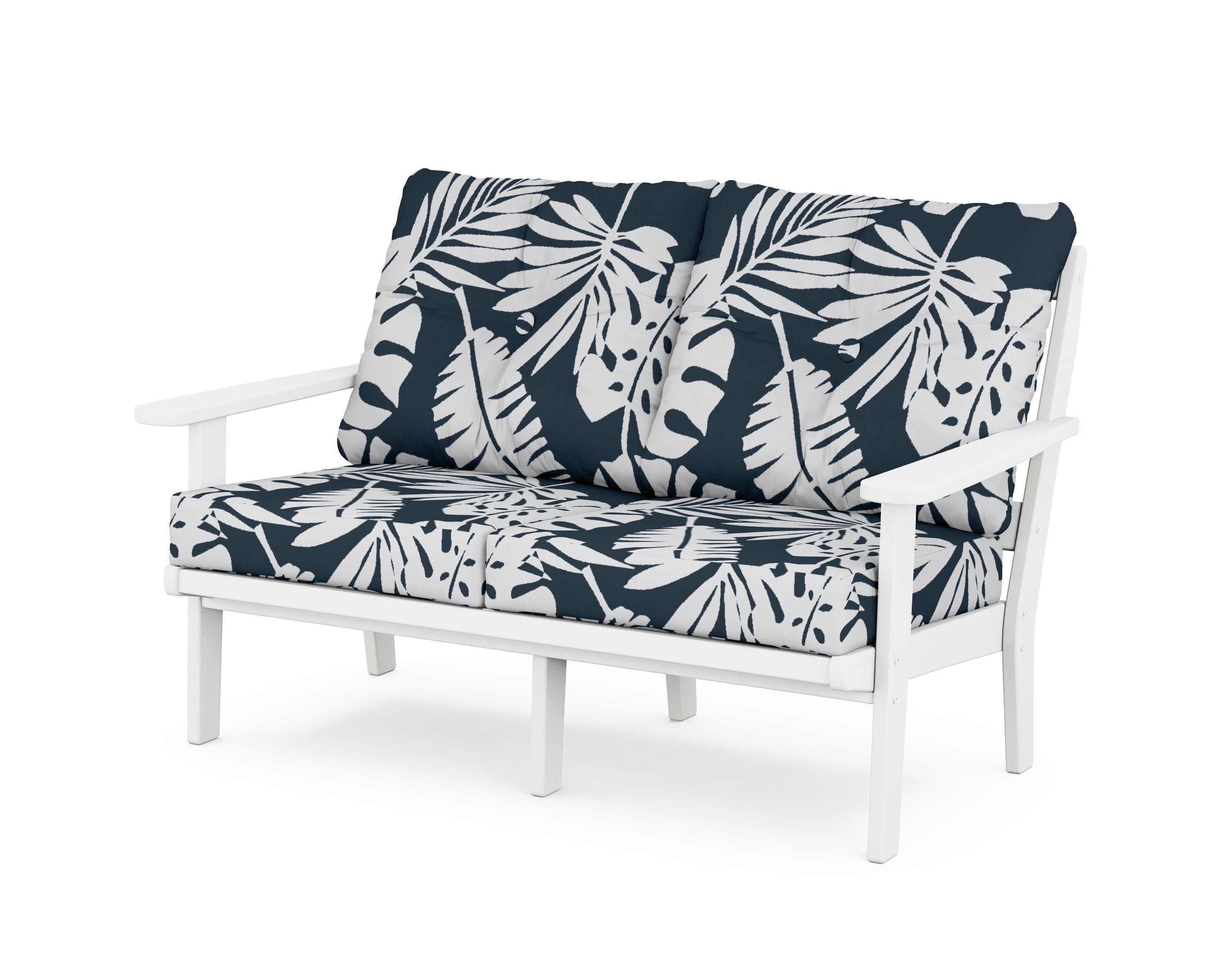 POLYWOOD® Mission Deep Seating Loveseat in White / Leaf Marine Indigo
