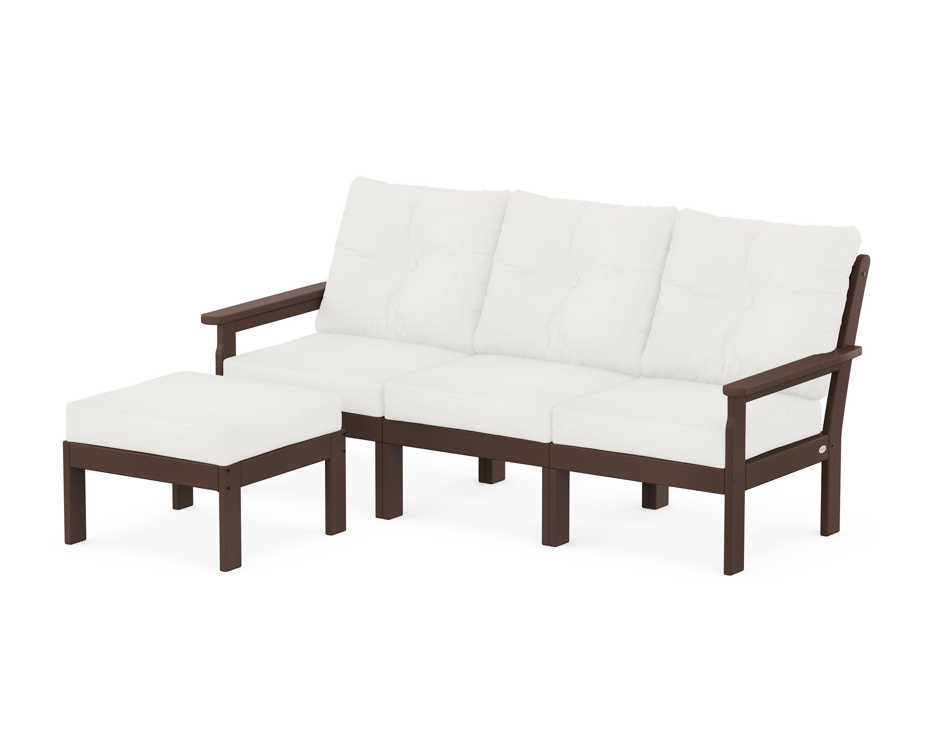 POLYWOOD® Vineyard 4-Piece Sectional with Ottoman in Mahogany / Natural Linen