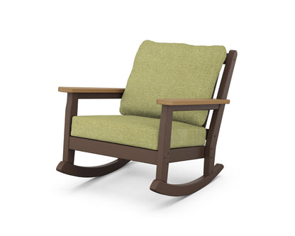 POLYWOOD® Chippendale Deep Seating Rocking Chair in Mahogany / Natural / Chartreuse Boucle