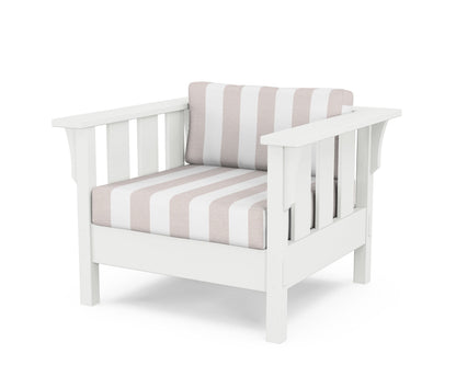 Martha Stewart by POLYWOOD® Acadia Deep Seating Chair in White / Cabana Stripe Dune Burlap