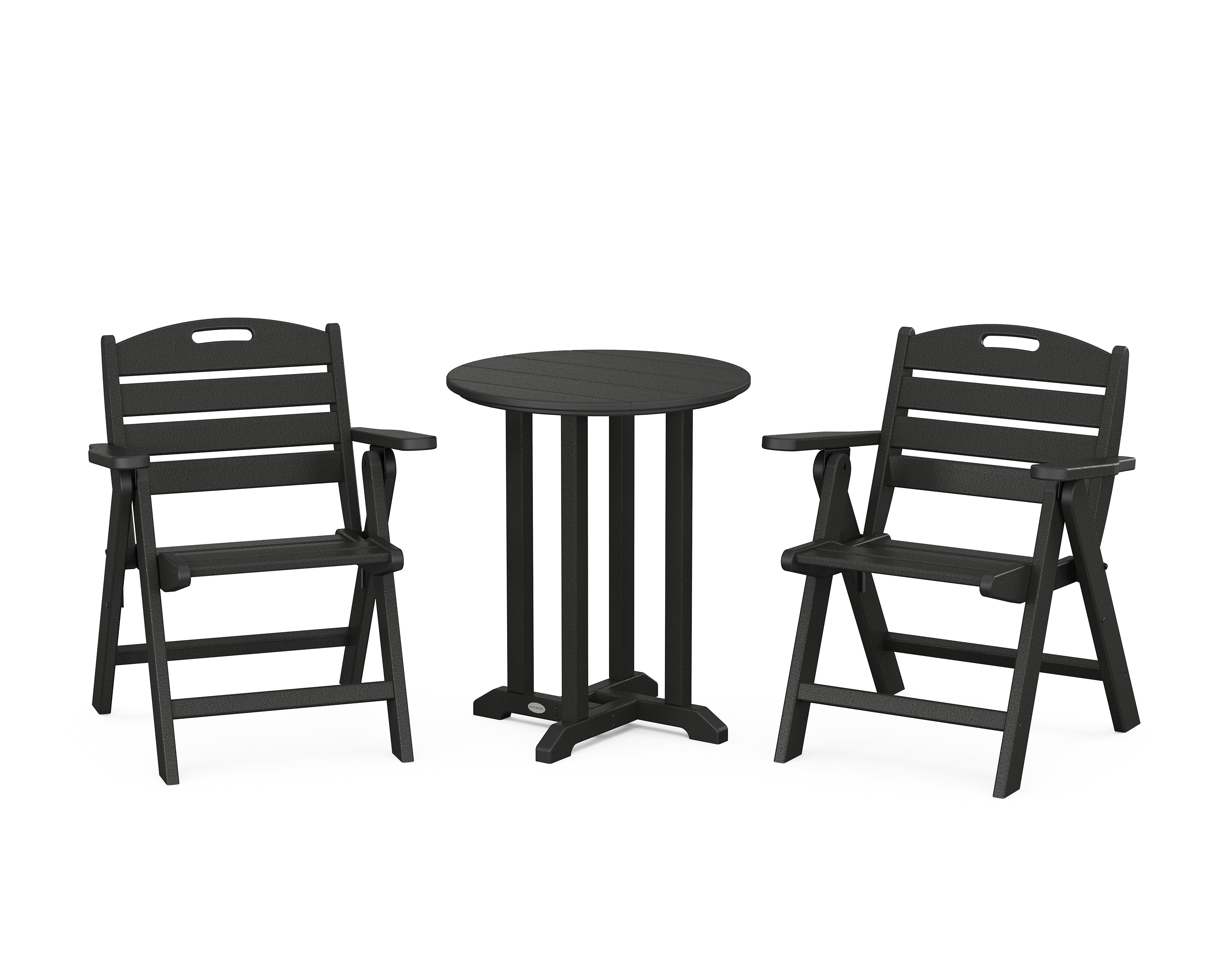 POLYWOOD® Nautical Folding Lowback Chair 3-Piece Round Bistro Dining Set in Black