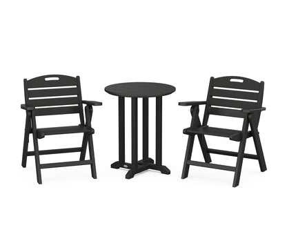 POLYWOOD® Nautical Folding Lowback Chair 3-Piece Round Bistro Dining Set in Black