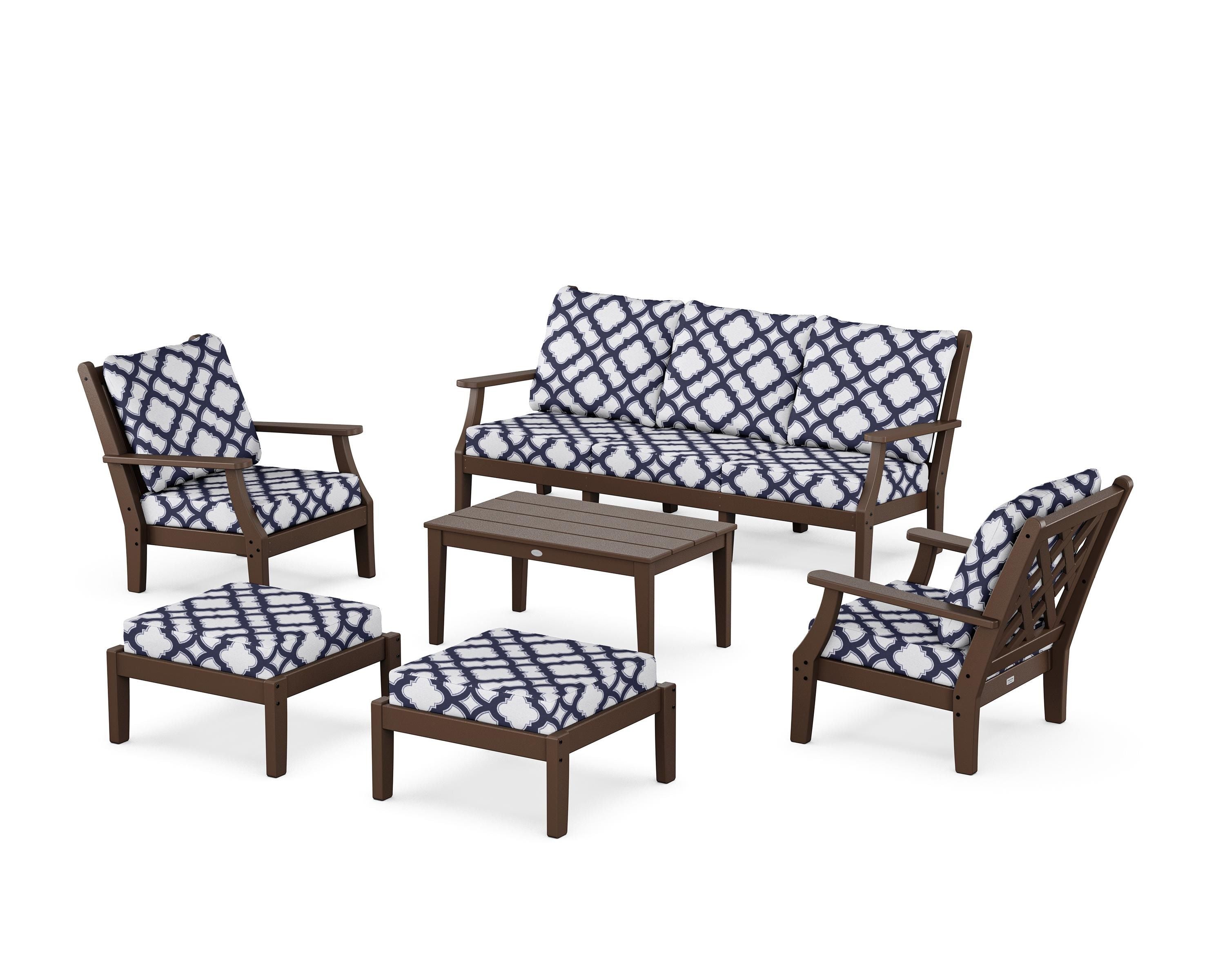 Country Living Wovendale 6-Piece Lounge Sofa Set in Mahogany / Trellis Navy