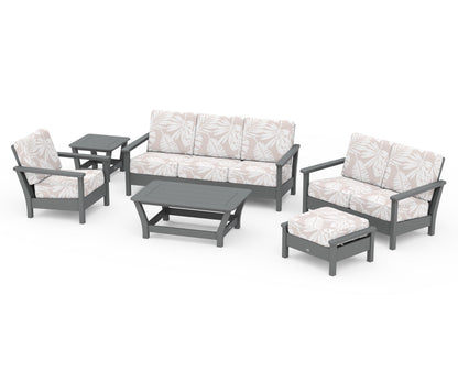 POLYWOOD® Harbour 6-Piece Outdoor Living Set in Slate Grey / Leaf Dune Burlap