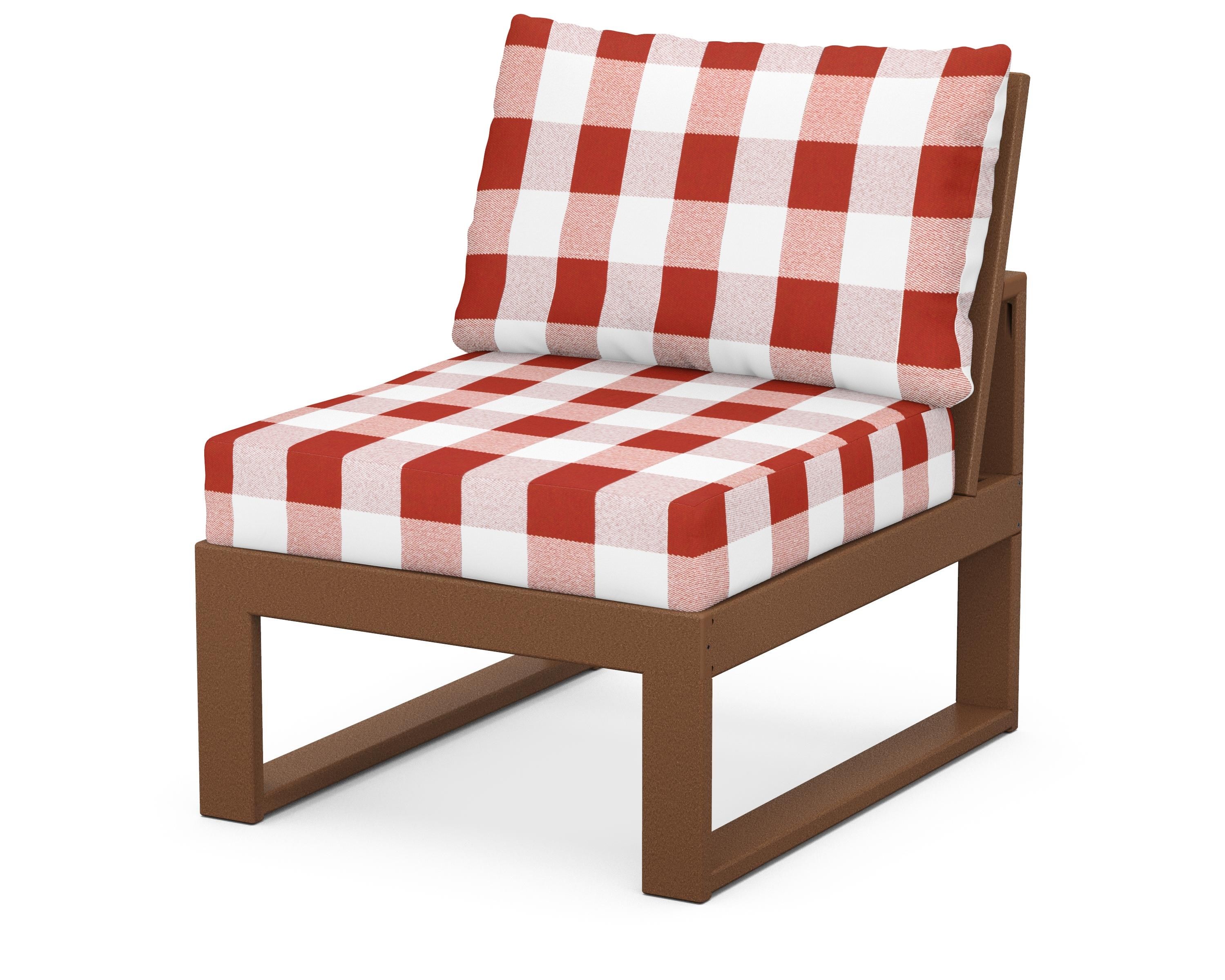 Unbranded Modular Armless Chair in Teak / Buffalo Plaid Crimson