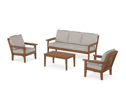 Country Living Cottage 4-Piece Deep Seating Set with Sofa in Teak / Weathered Tweed