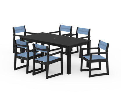 POLYWOOD® EDGE Sling Arm Chair 7-Piece Parsons Dining Set in Black / Poolside Sling
