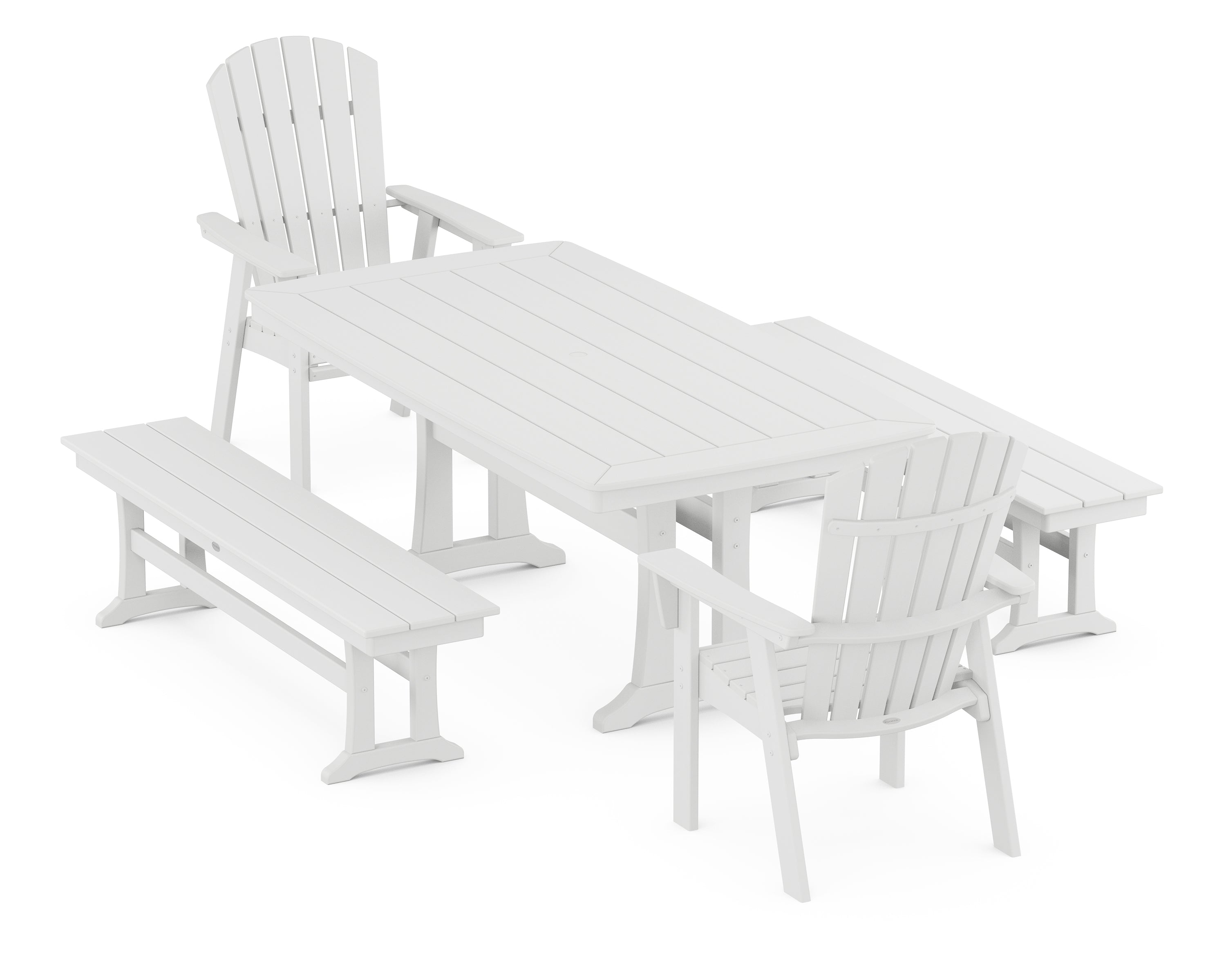 POLYWOOD® Nautical Adirondack 5-Piece Dining Set with Trestle Legs in White