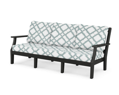 Martha Stewart by POLYWOOD® Chinoiserie Deep Seating Sofa in Black / Trellis Glacier Spa