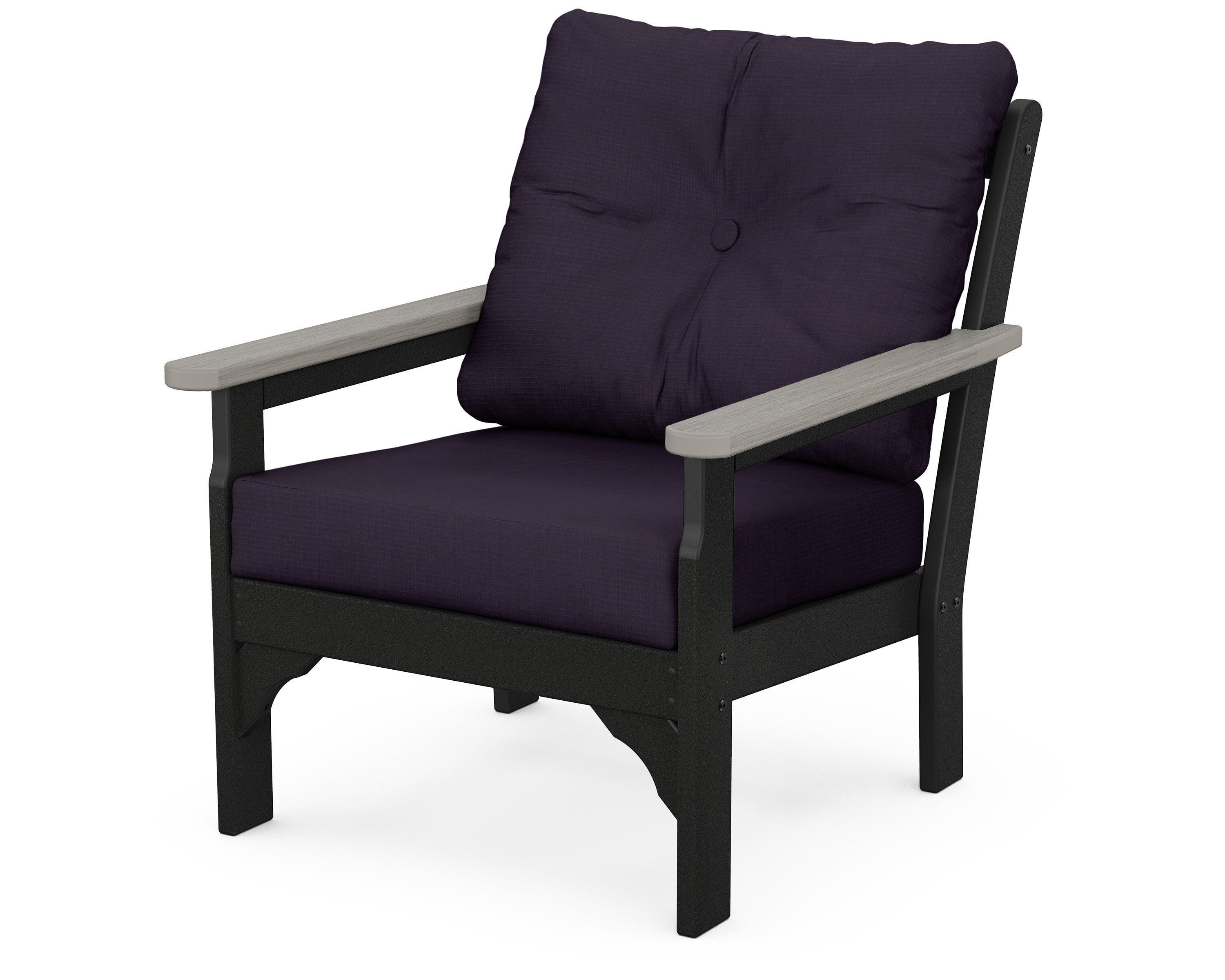 POLYWOOD® Vineyard Deep Seating Chair in Black / Driftwood / Navy Linen