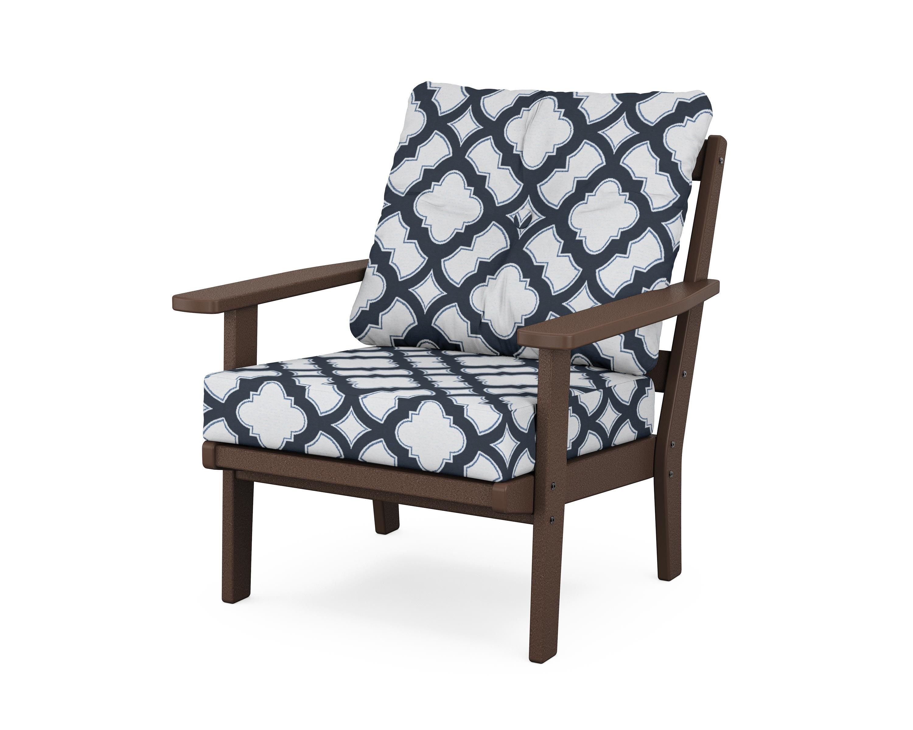 POLYWOOD® Oxford Deep Seating Chair in Mahogany / Trellis Marine Indigo
