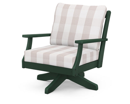 POLYWOOD® Braxton Deep Seating Swivel Chair in Green / Buffalo Plaid Dune Burlap
