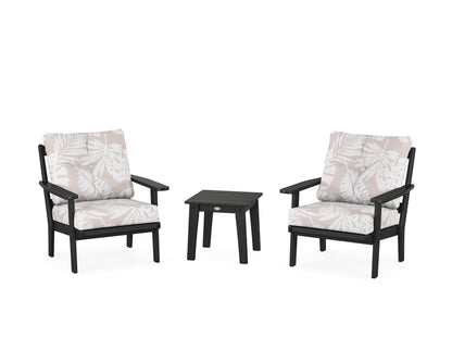 POLYWOOD® Oxford 3-Piece Deep Seating Set in Black / Leaf Dune Burlap