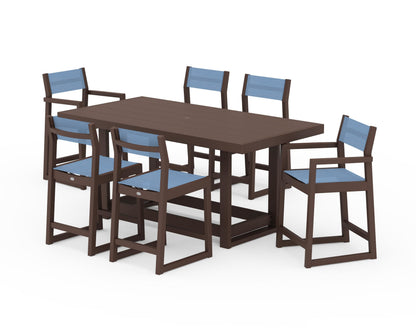 POLYWOOD® EDGE Sling 7-Piece Counter Table Set in Mahogany / Poolside Sling