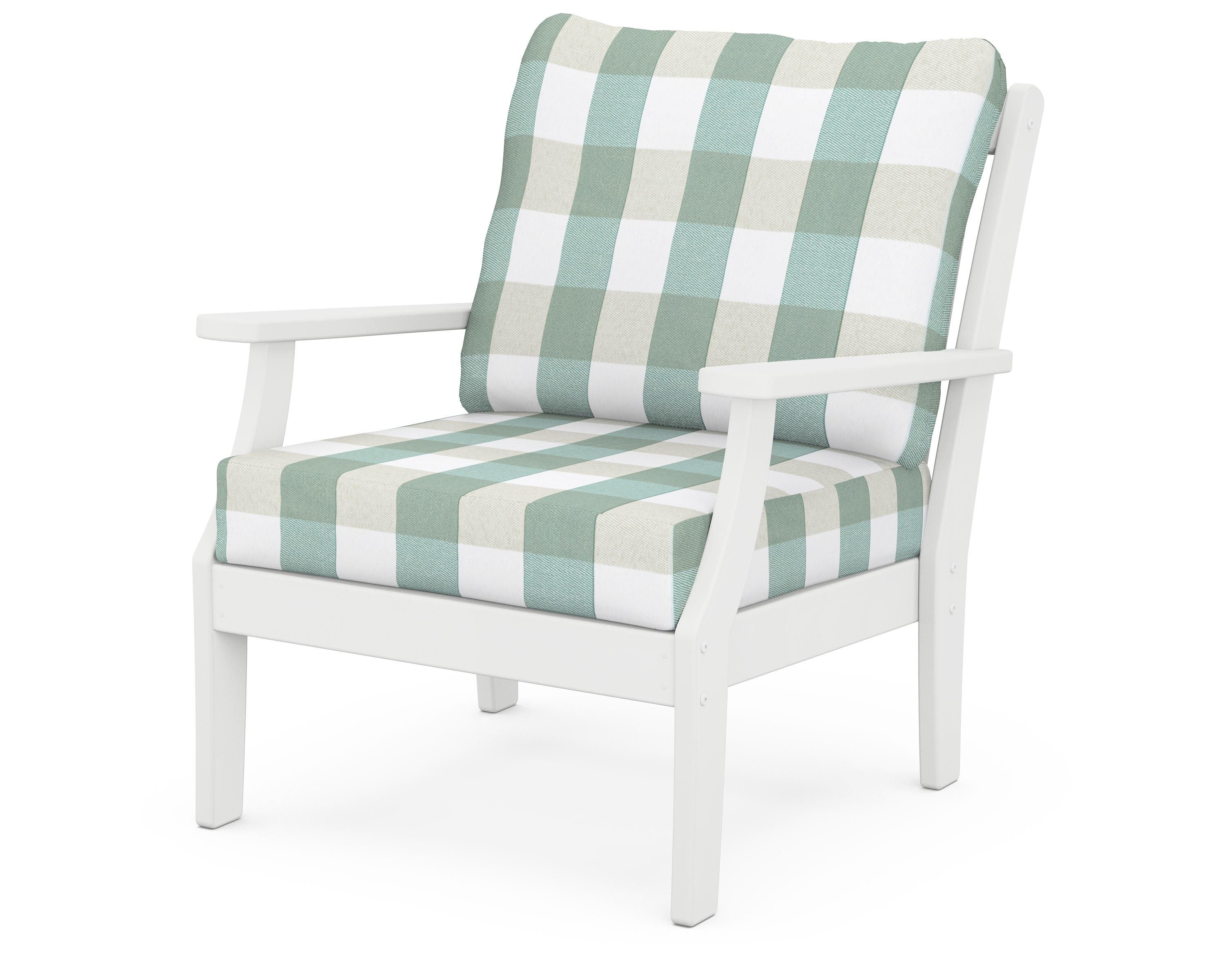 POLYWOOD® Braxton Deep Seating Chair in White / Buffalo Plaid Glacier Spa
