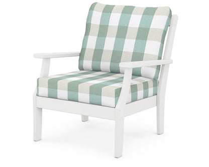 POLYWOOD® Braxton Deep Seating Chair in White / Buffalo Plaid Glacier Spa