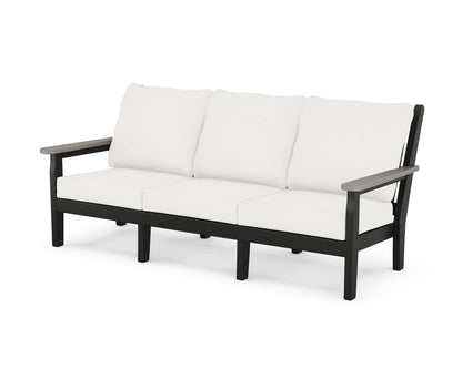 POLYWOOD® Chippendale Deep Seating Sofa in Black / Driftwood / Natural Linen
