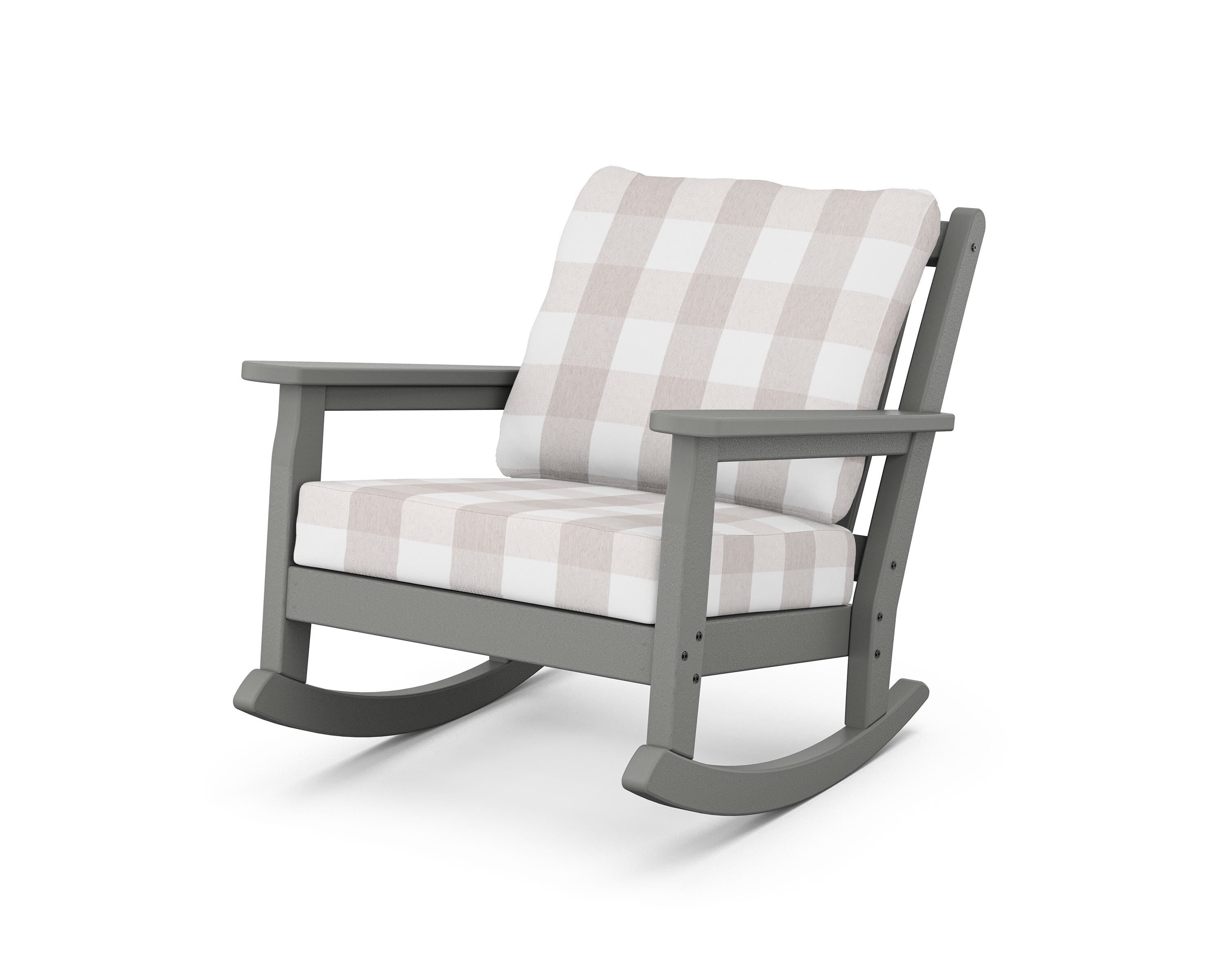 POLYWOOD® Chippendale Deep Seating Rocking Chair in Slate Grey / Buffalo Plaid Dune Burlap