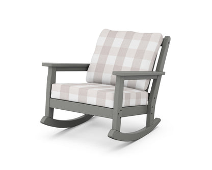 POLYWOOD® Chippendale Deep Seating Rocking Chair in Slate Grey / Buffalo Plaid Dune Burlap