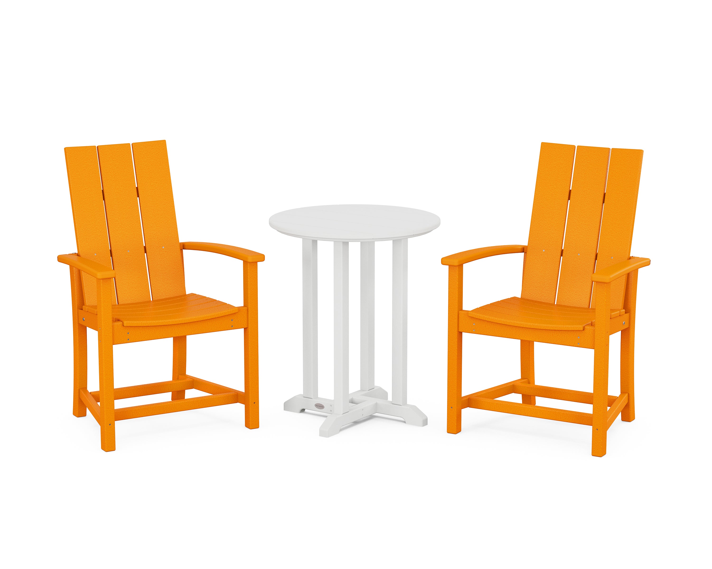 POLYWOOD® Modern Adirondack 3-Piece Round Farmhouse Bistro Dining Set in Tangerine / White